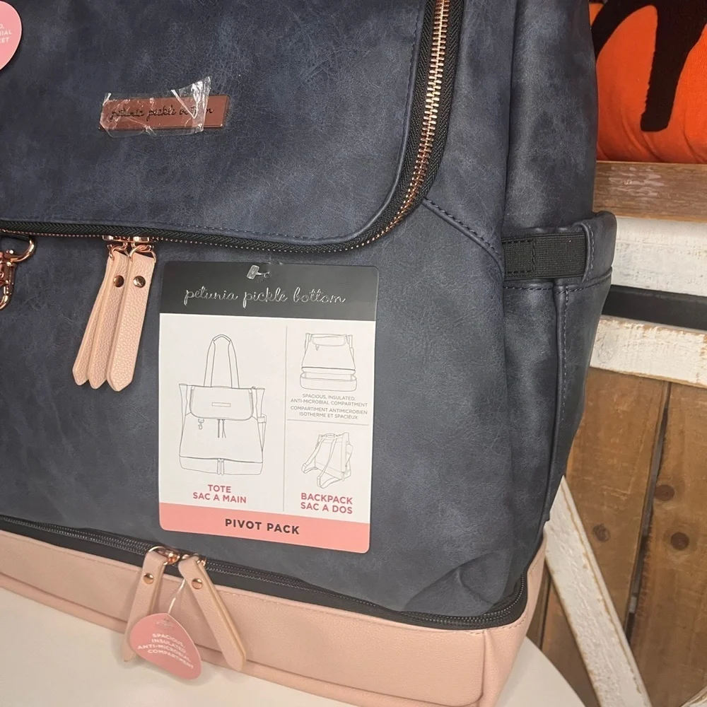 Petunia Pickle Bottom Pivot Pack Diaper Bag Navy & Blush Convertible Backpack NW